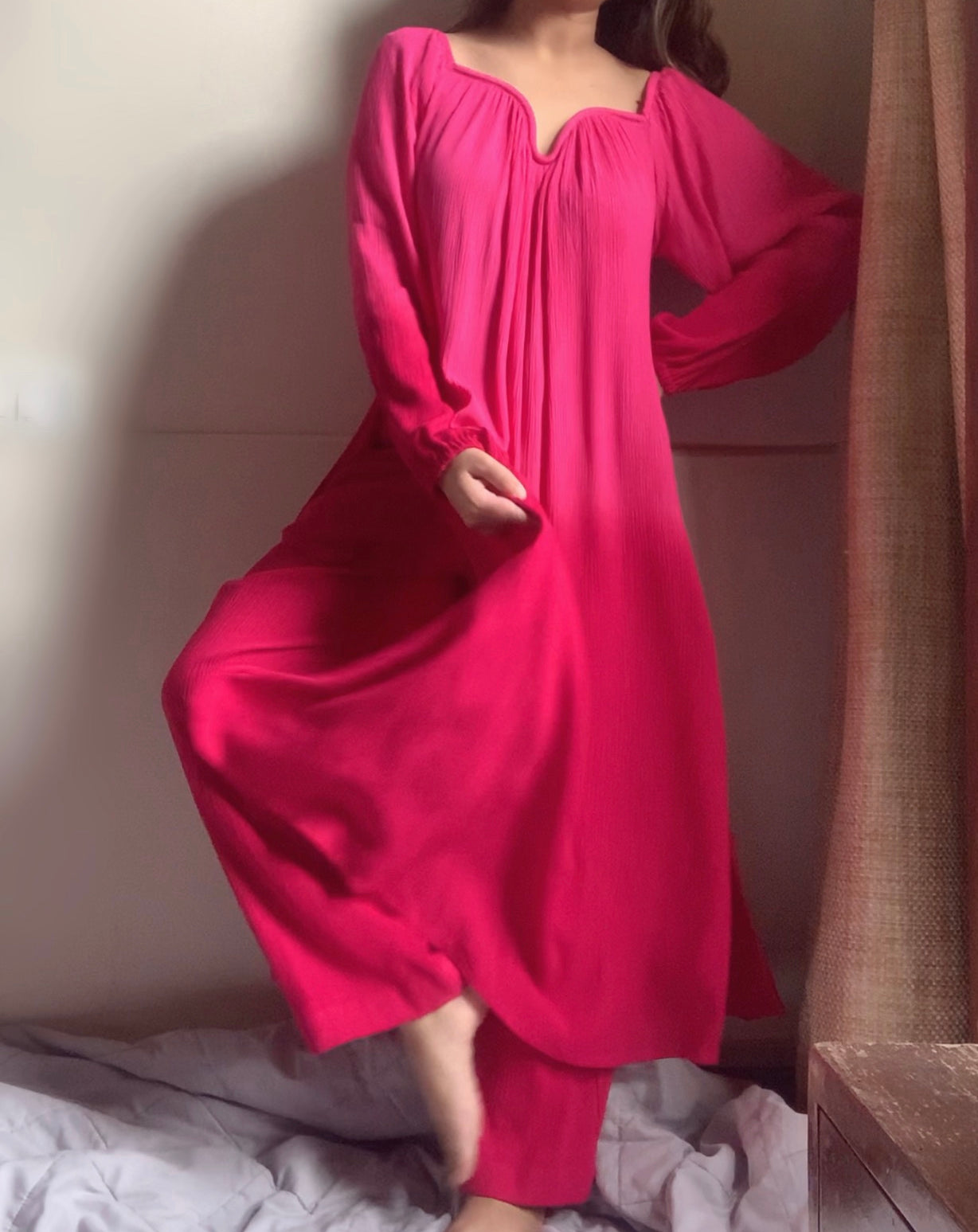 The Valentina Kurta Set : Fuchsia  Ombré