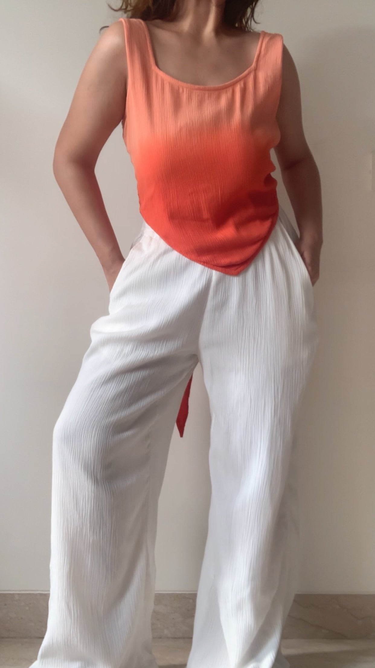 SCARF TOP + POSEIDON PANTS : Peach And Orange Ombré
