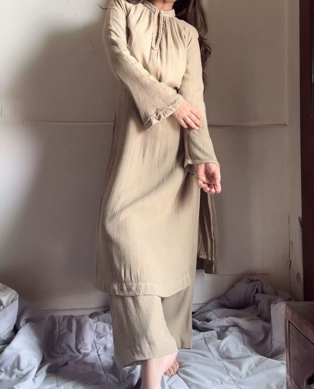 The Mira Set Sleeves : Light Beige Ombré