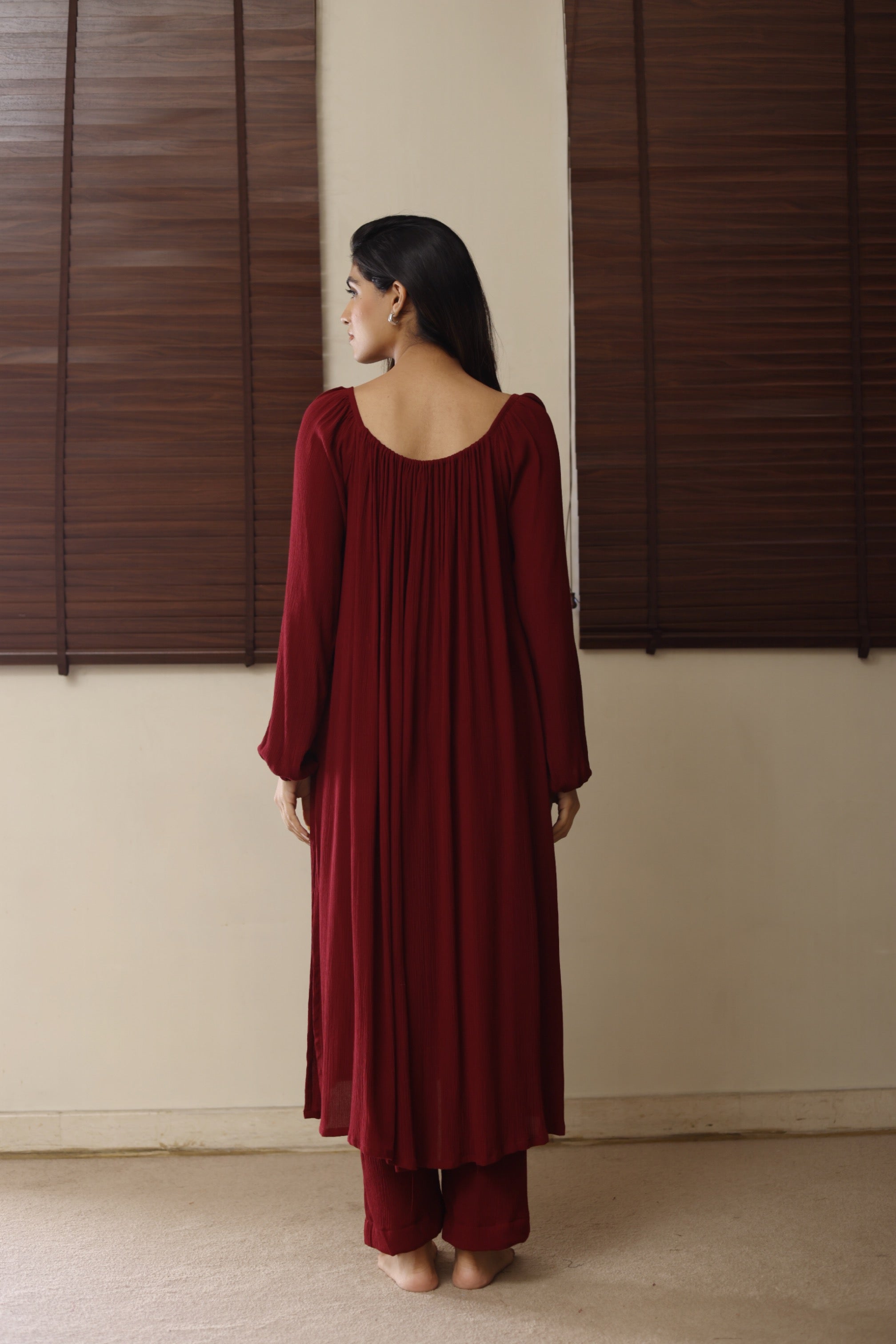 The Valentina Kurta Set  : Garnet Red