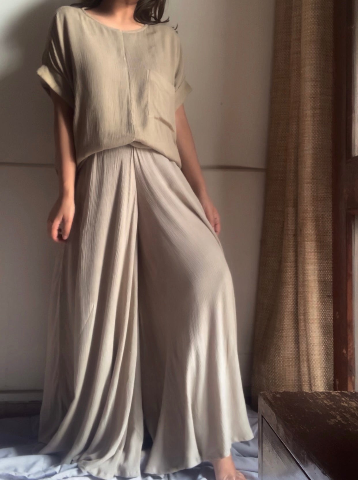 Anti Fit Top + Flared Pants : Beige Tonal
