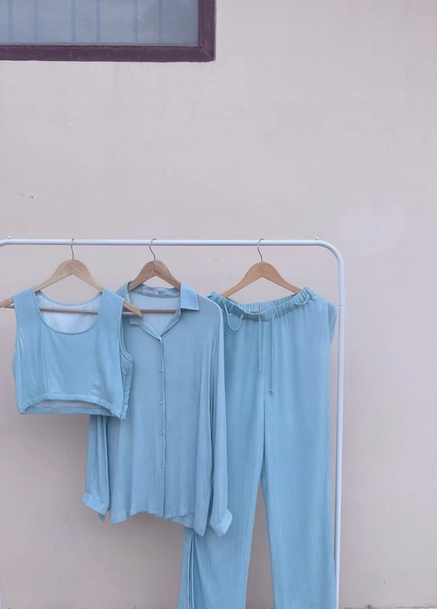 CRINKLED COTTON  3 PIECE SET ~ Blue