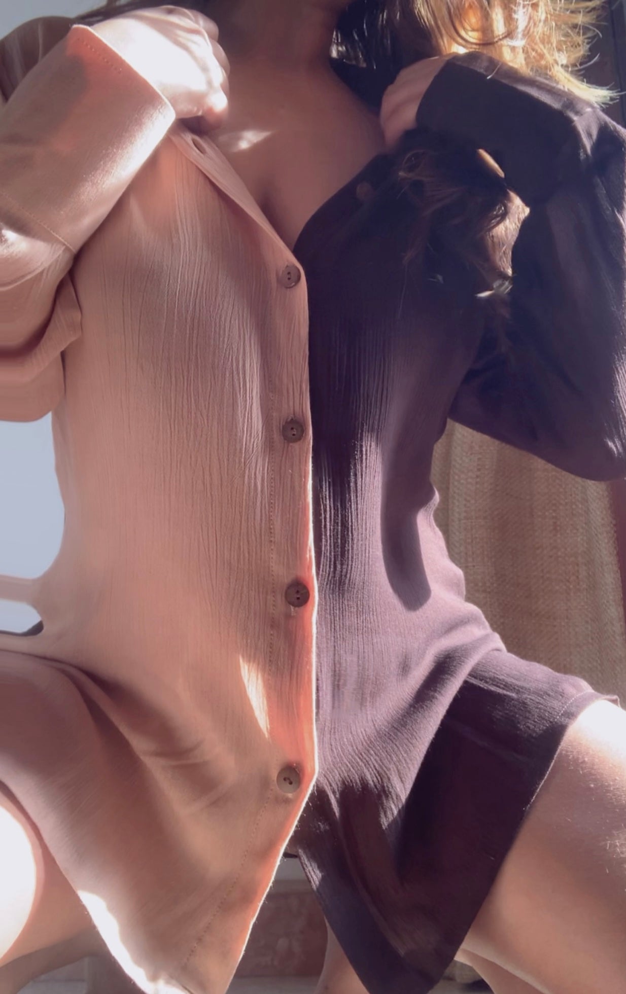 THE HALO SHIRT : Beige + Choc Brown
