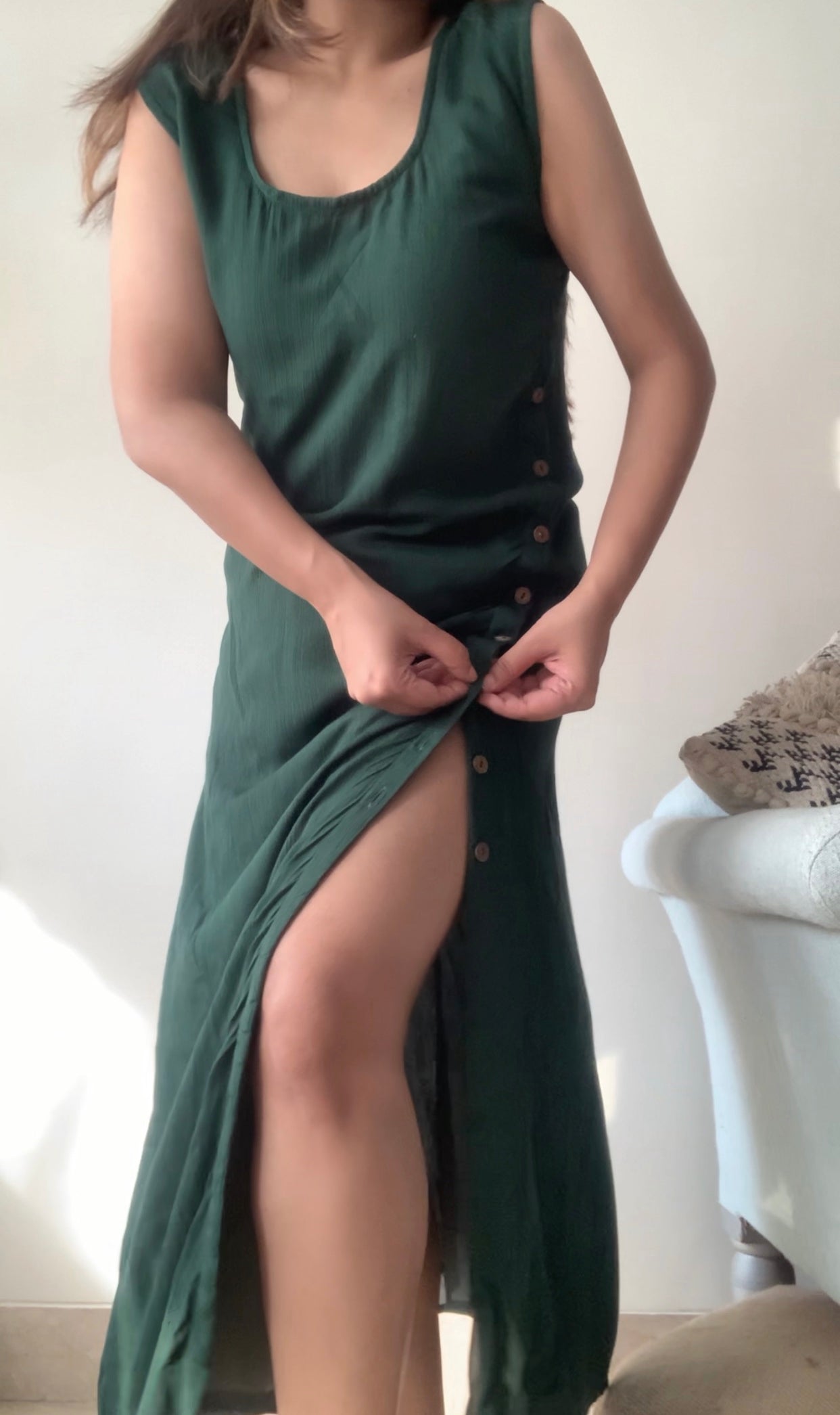 THE GREENFIELD DRESS DEEP NECK :Forest Green