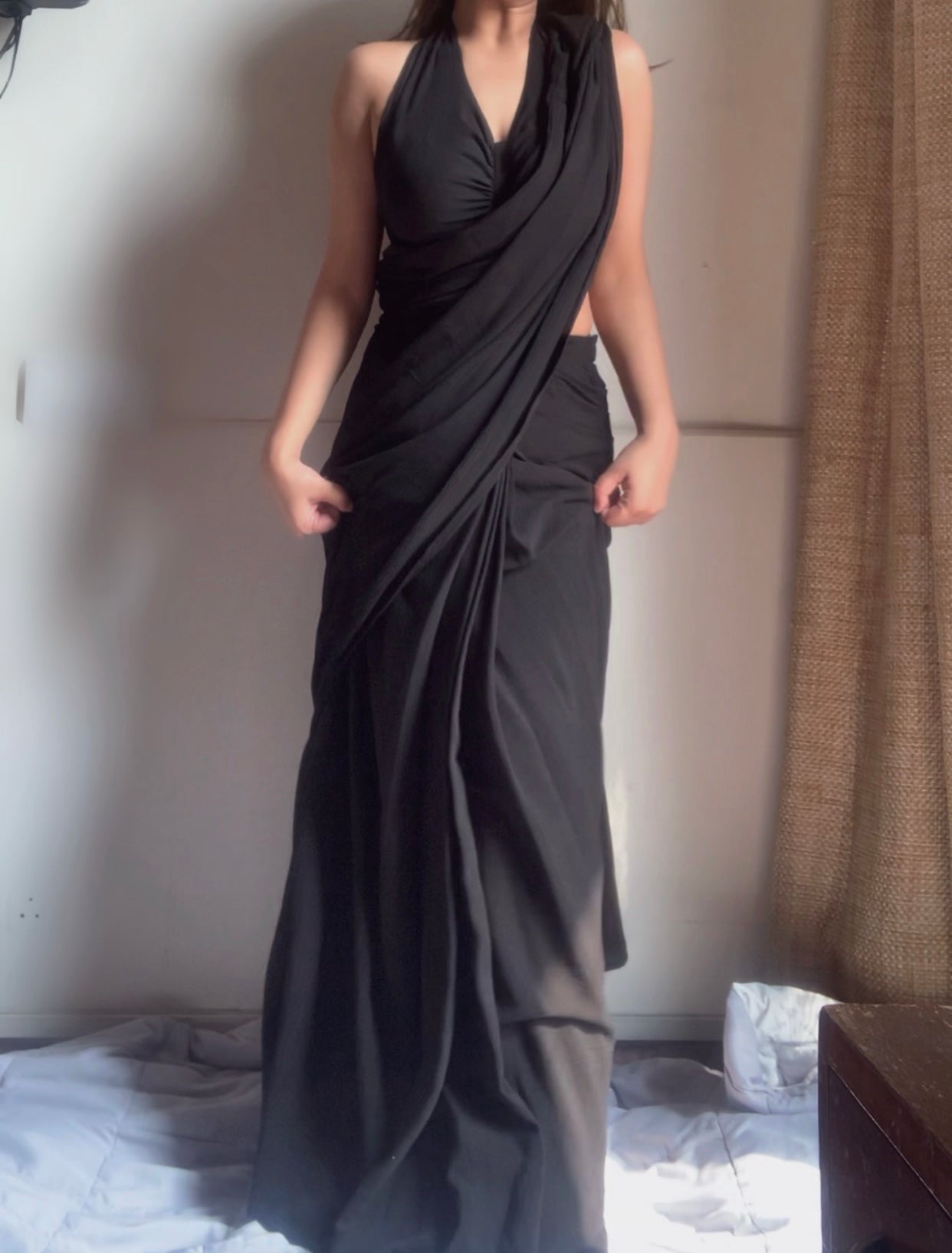 The Pre Draped Saree With Whitsunday Blouse : Black