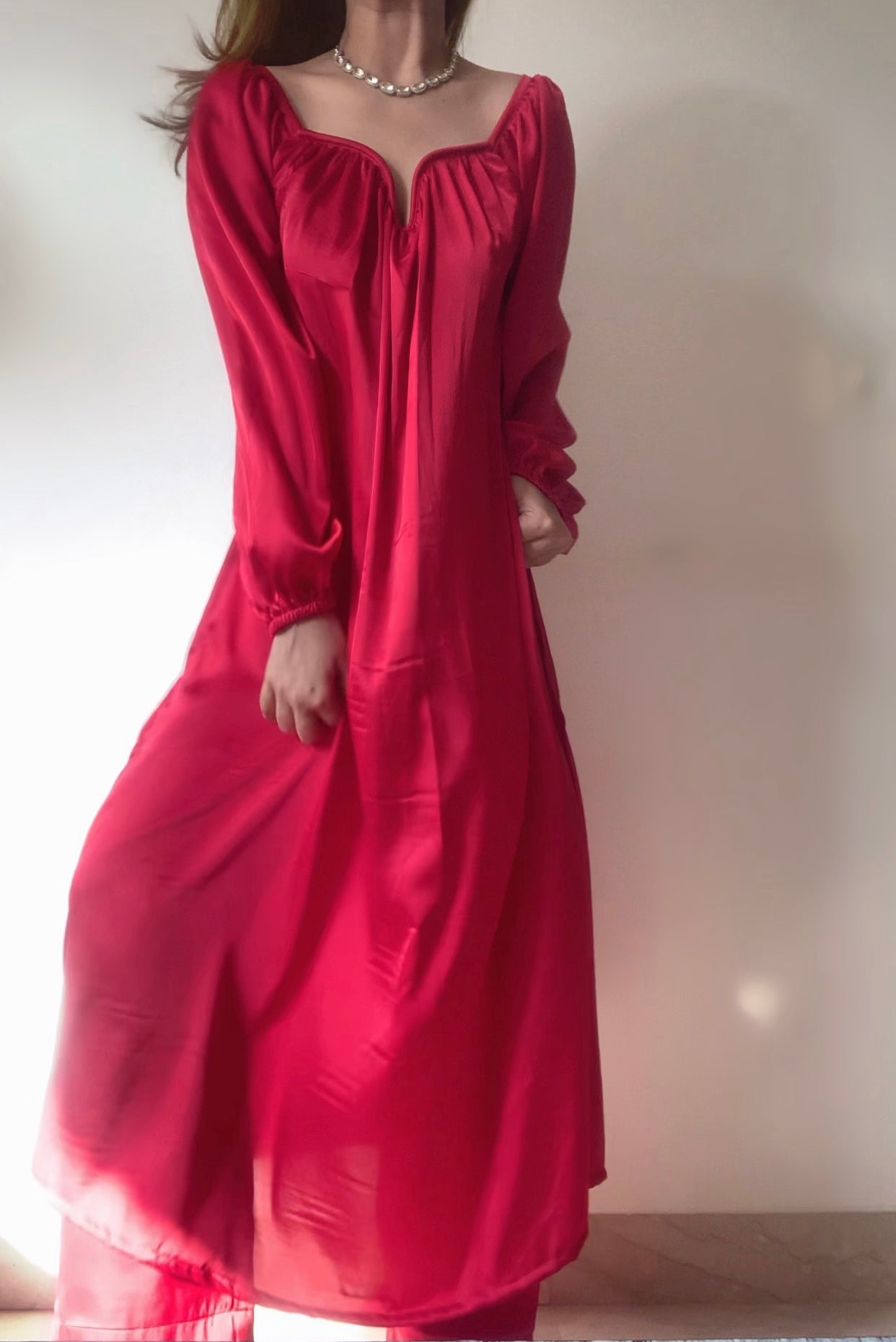 The Valentina Festive Satin: Red Kurta Set