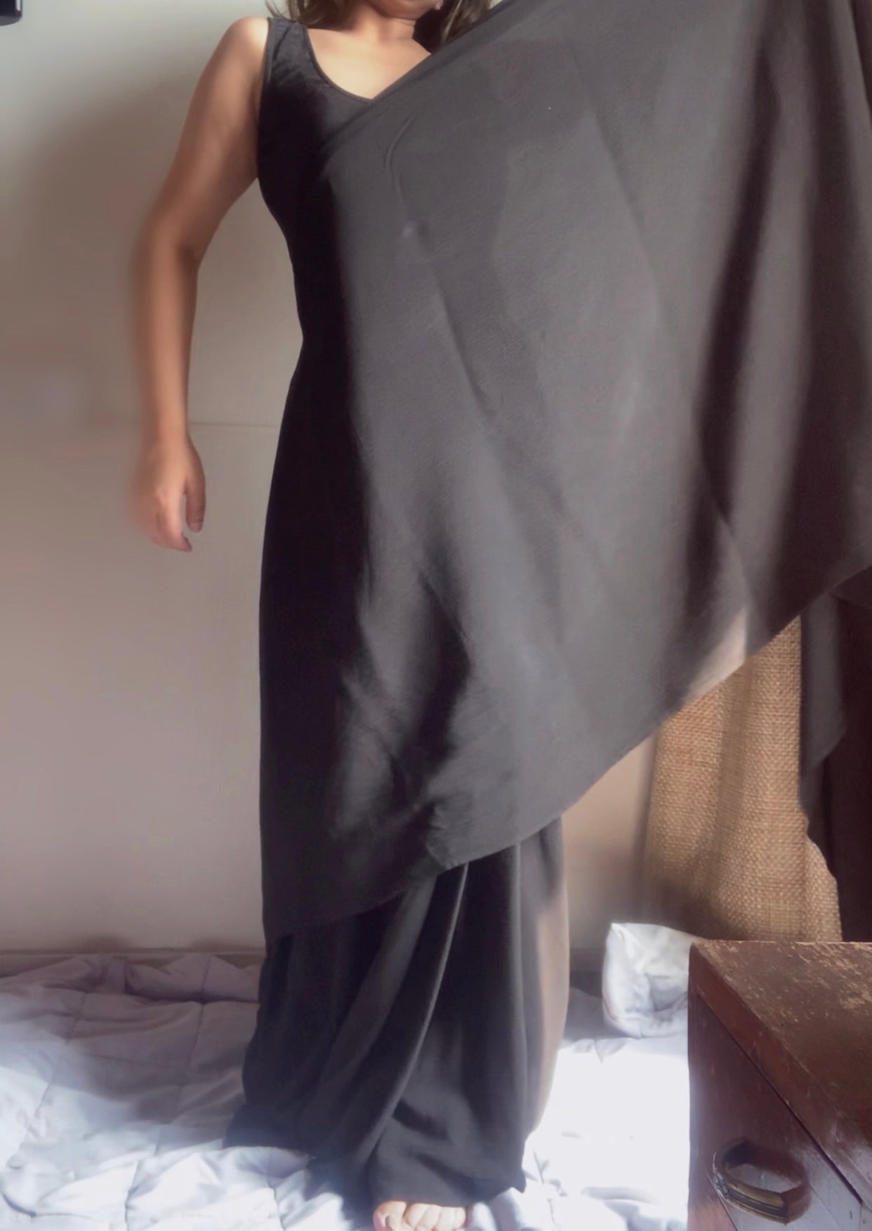 The Pre Draped Saree With Lycra Blouse : Black