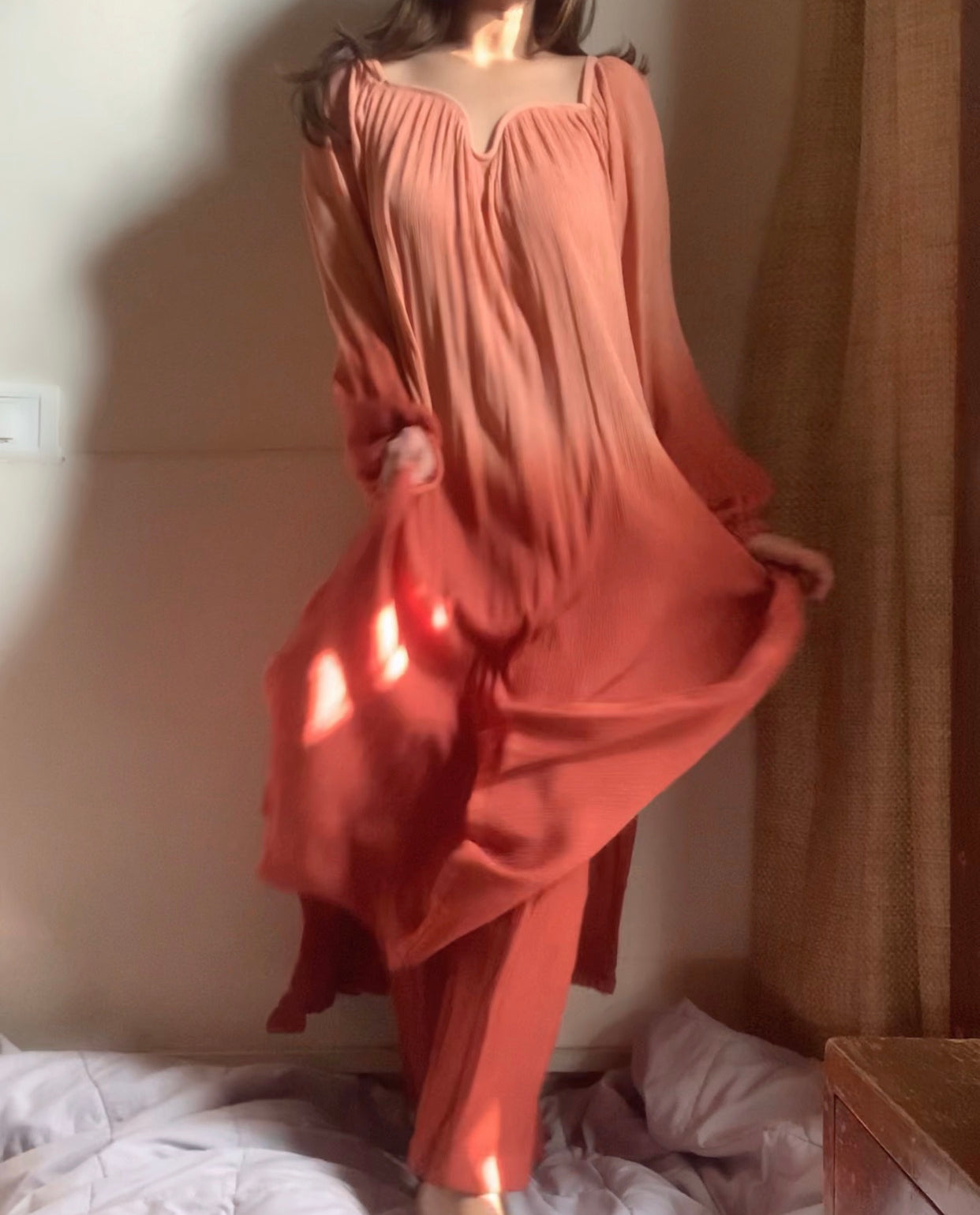 The Valentina Kurta Set : Peach And Brown Ombré
