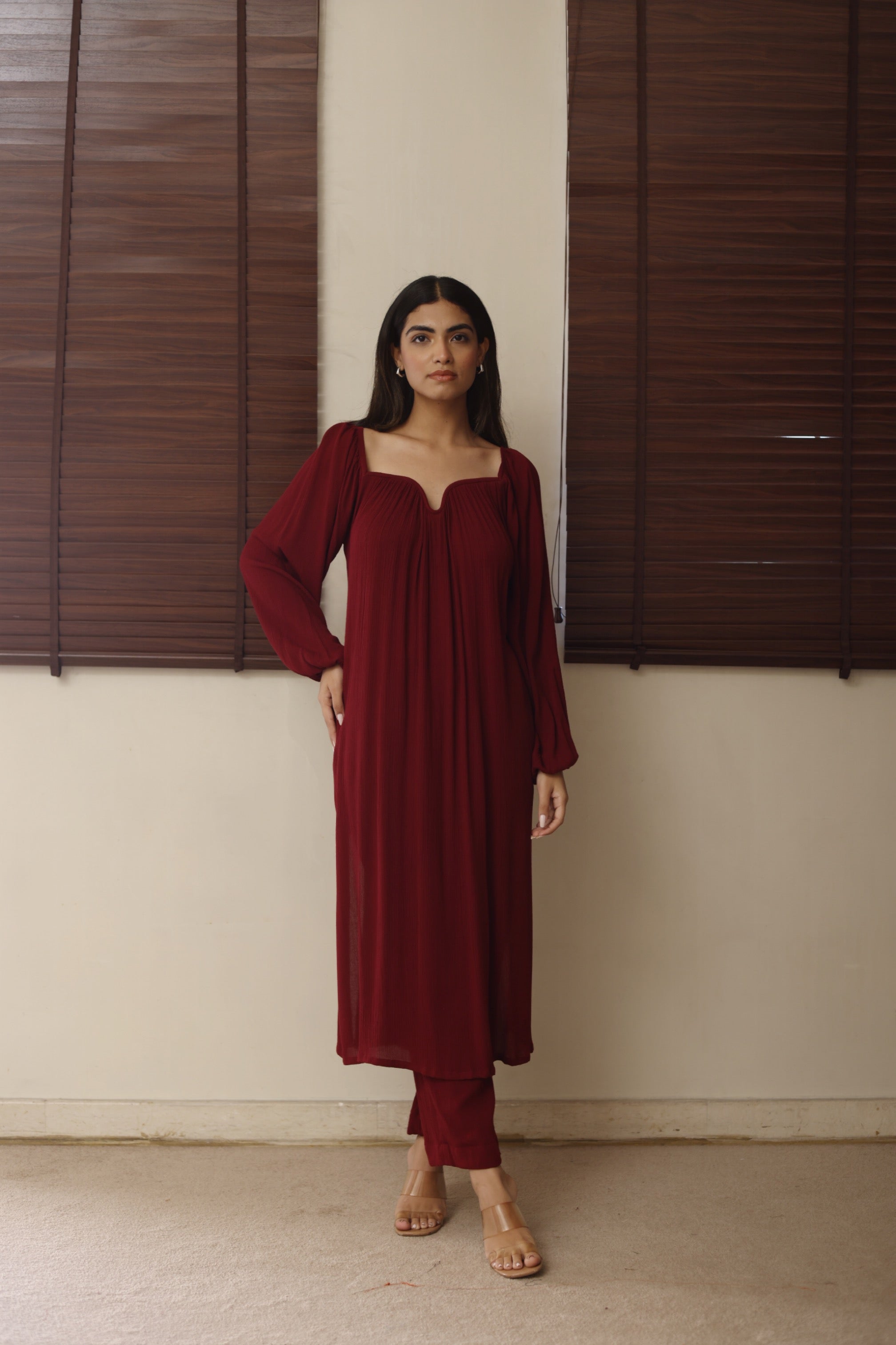 The Valentina Kurta Set  : Garnet Red