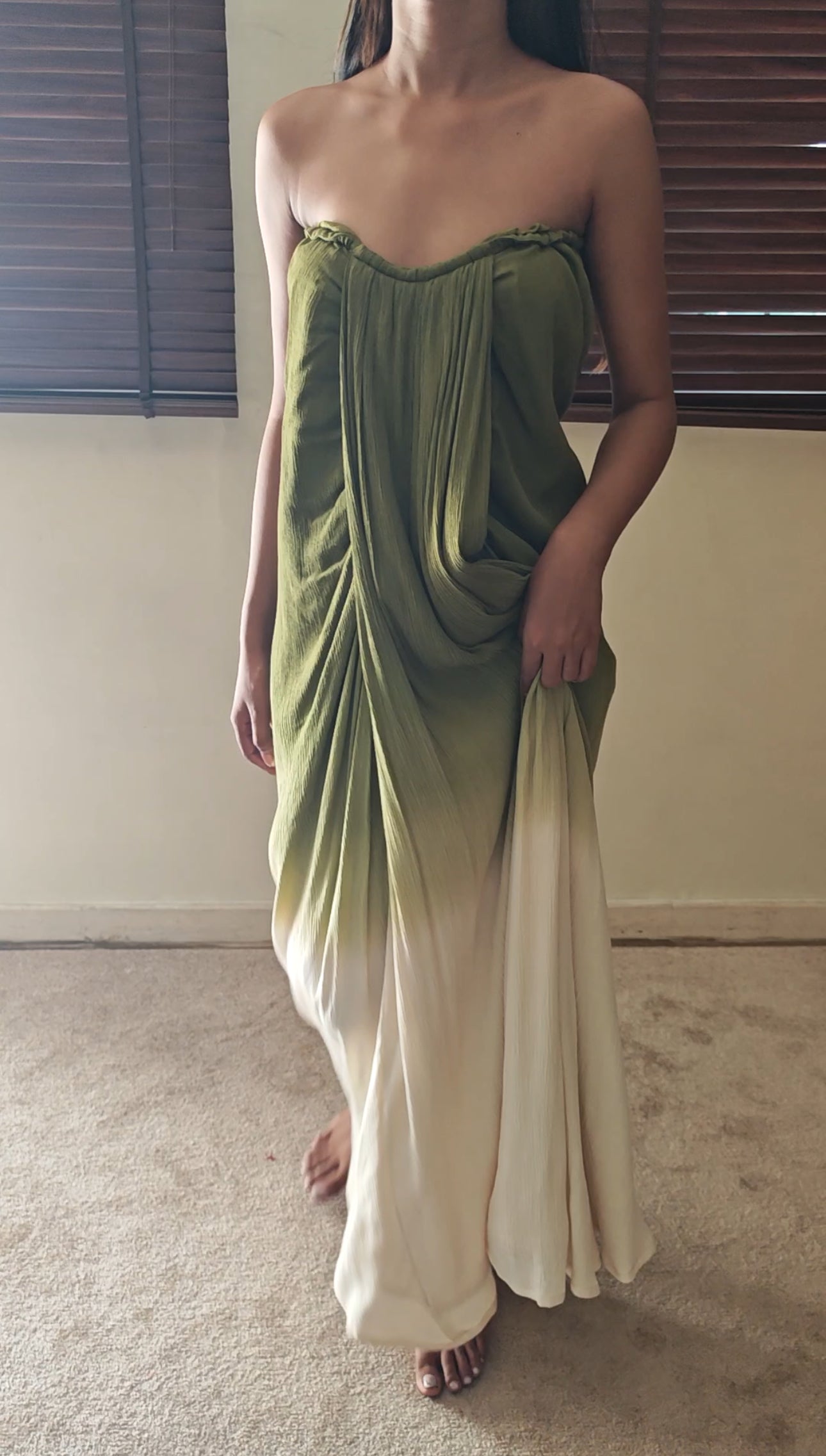 The Celestial Meadow Maxi : Olive to Off White Ombre