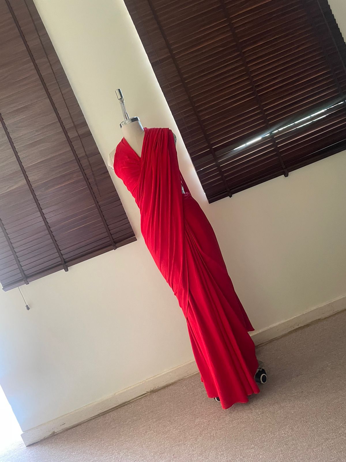 The Pre Draped Saree With Blouse : Red