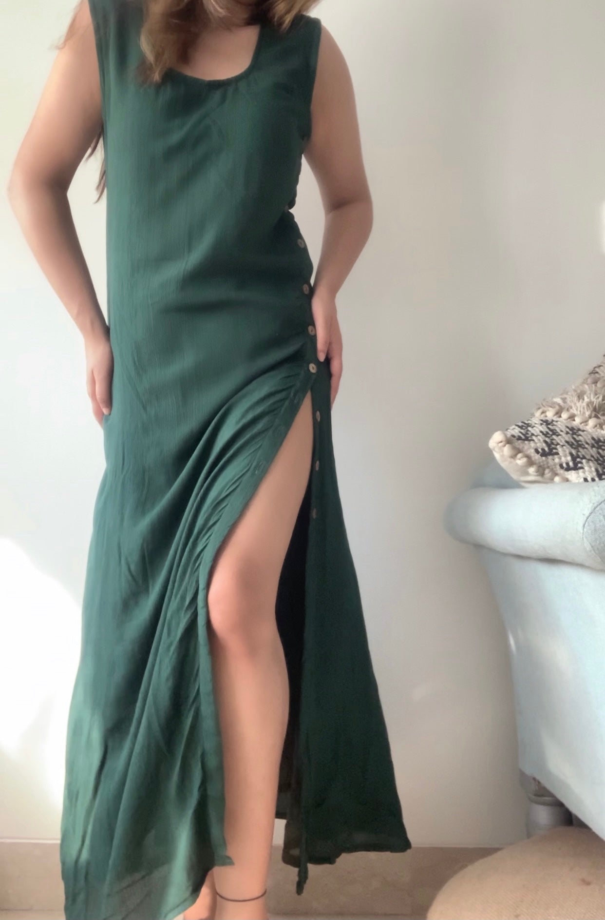 THE GREENFIELD DRESS DEEP NECK :Forest Green
