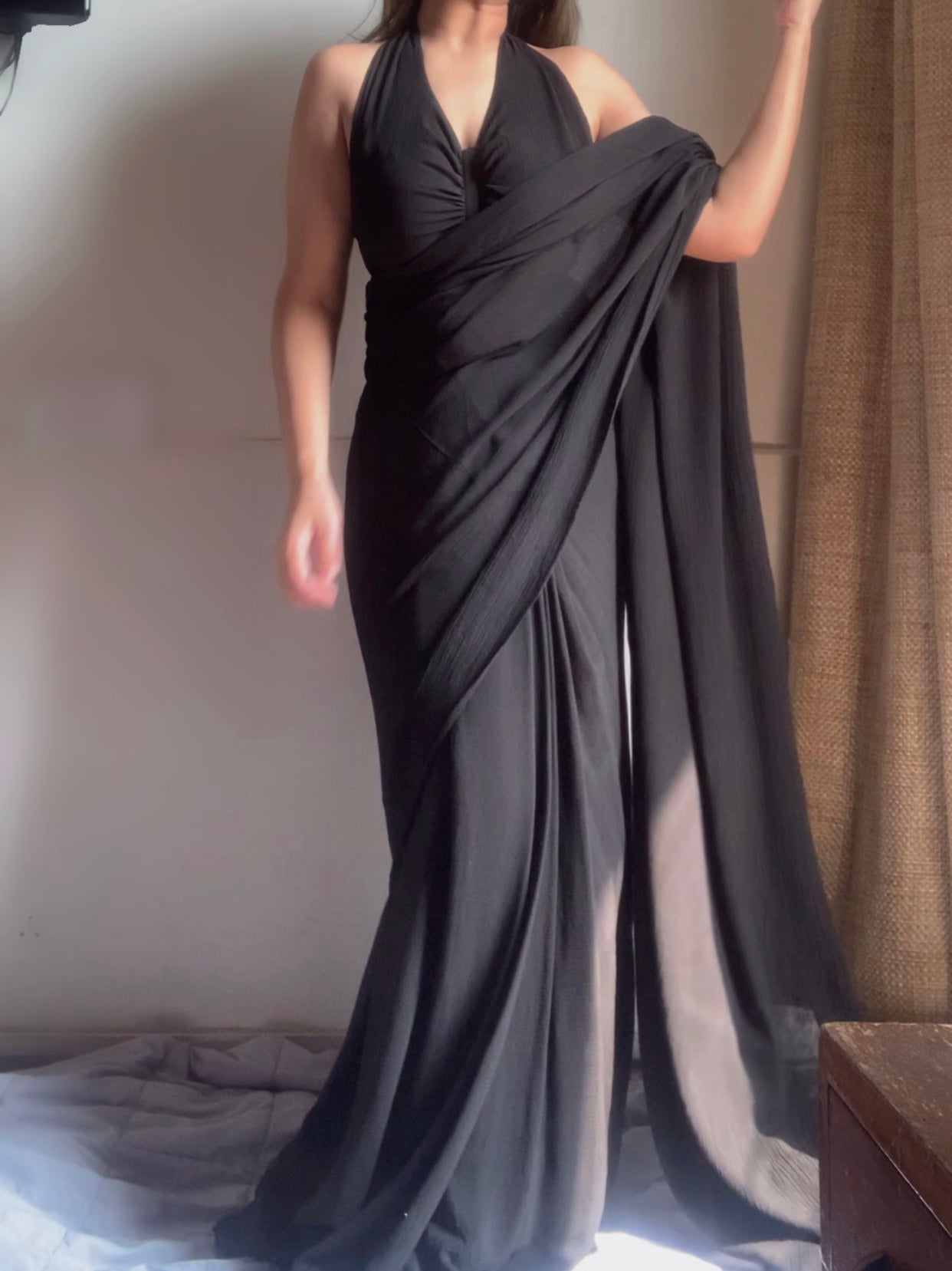 The Pre Draped Saree With Whitsunday Blouse : Black