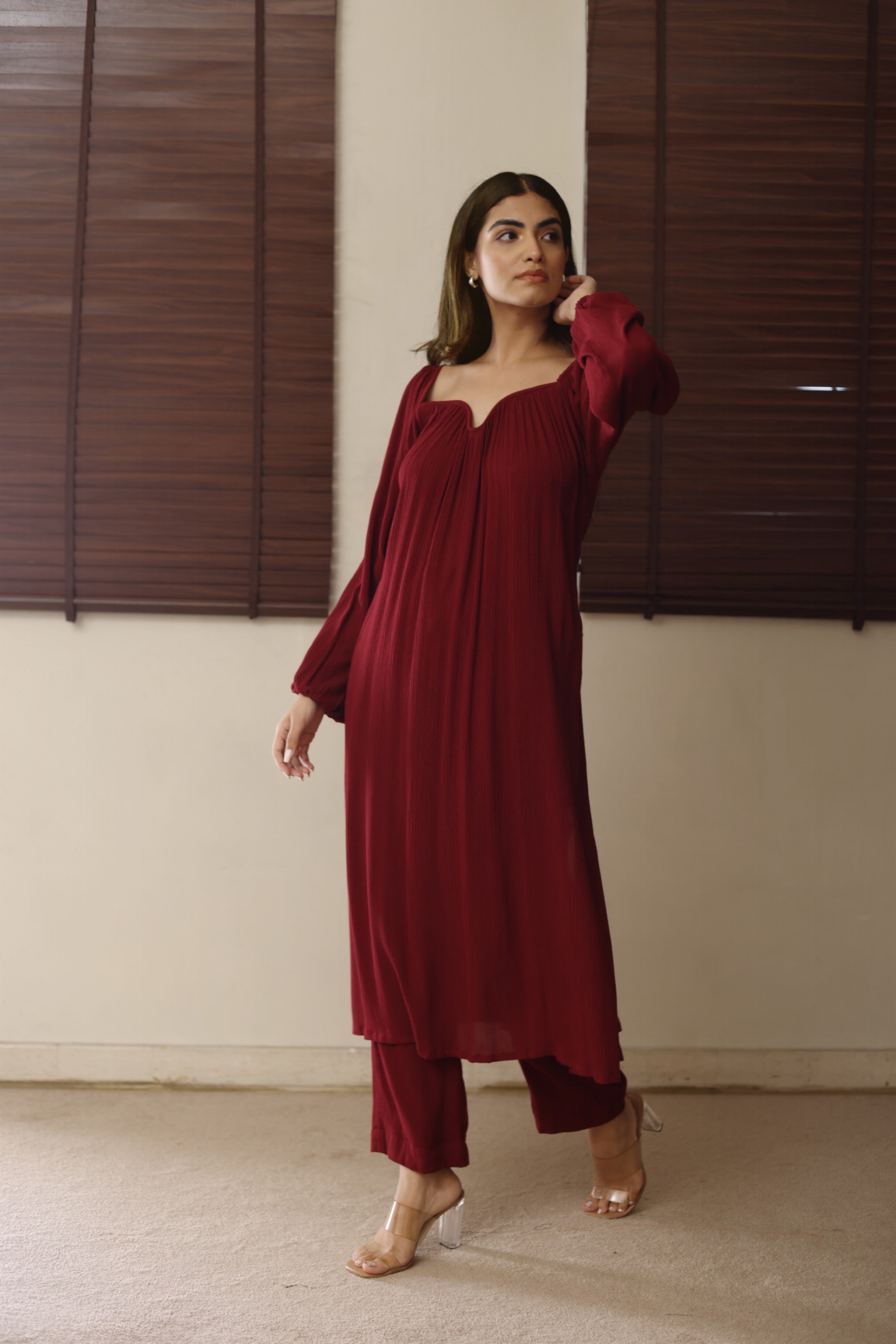 The Valentina Kurta Set  : Garnet Red