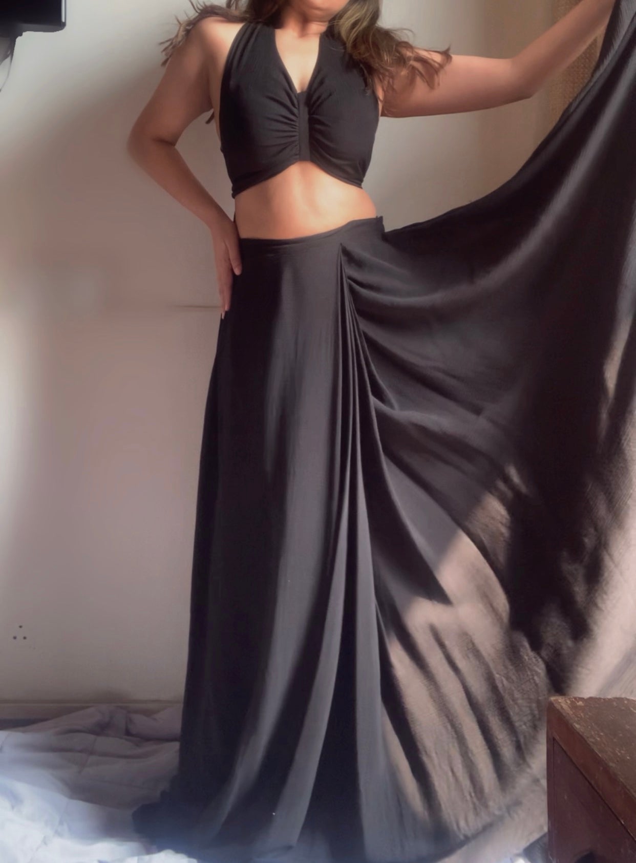 The Pre Draped Saree With Whitsunday Blouse : Black