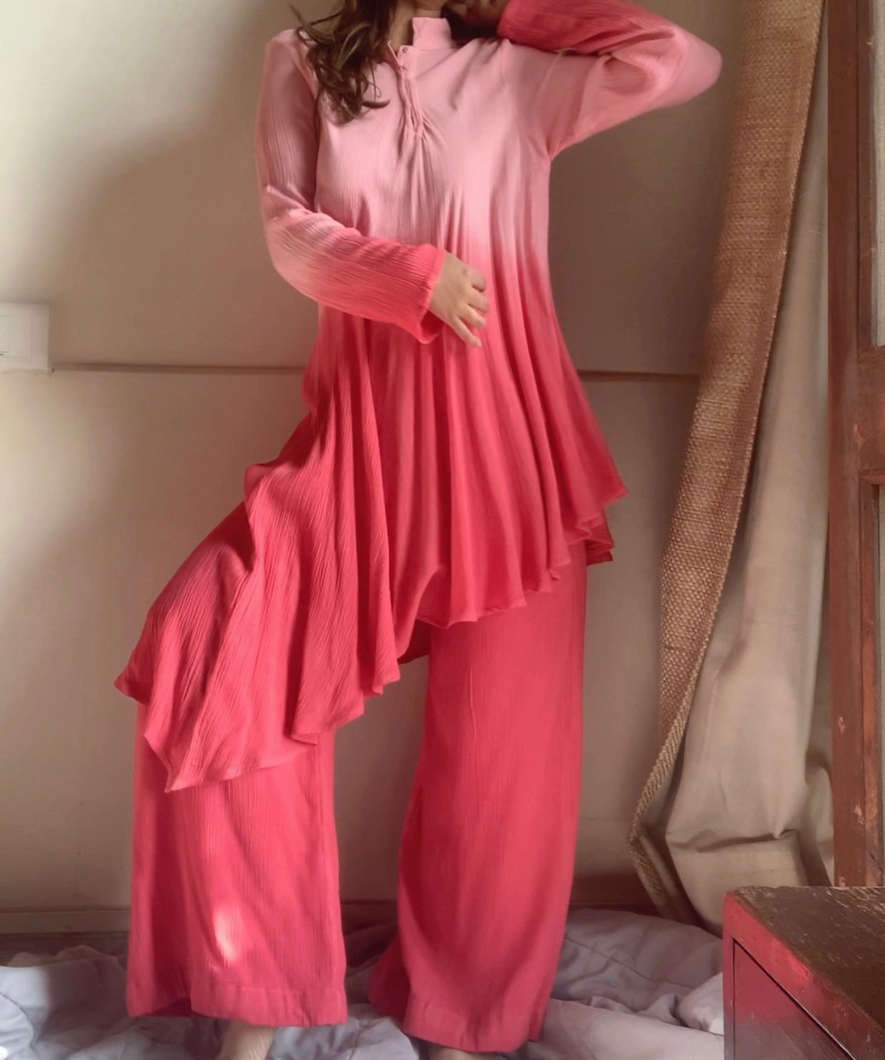 The Cora Set With Sleeves : Light Pink Ombré