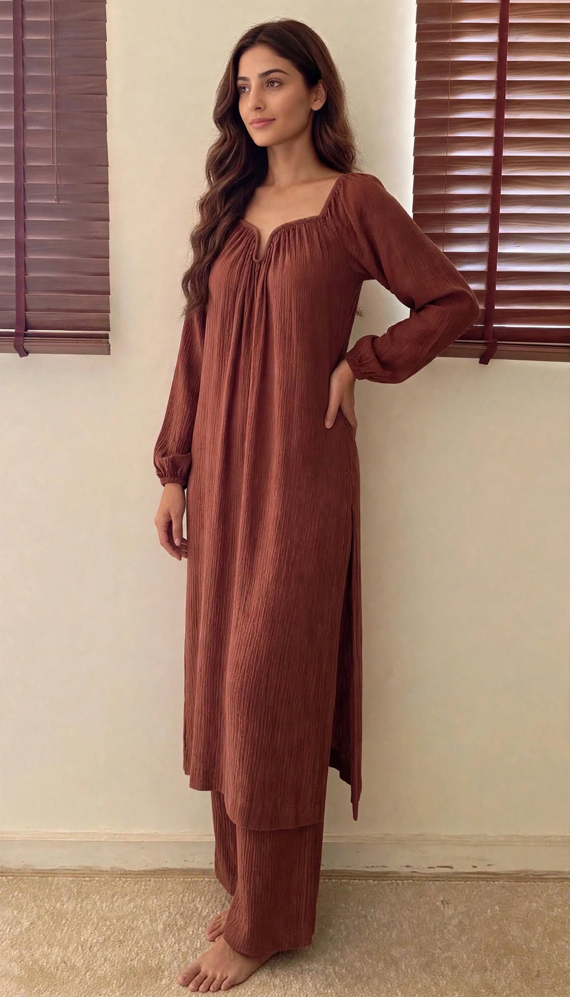 The Valentina Kurta Set : Coffee Brown